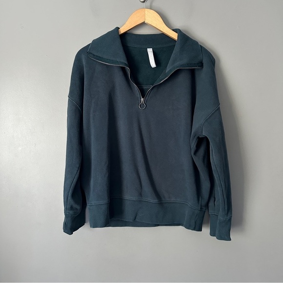 Athleta Nordic Teal 1/4 Zip Funnel Neck Cozy Karma Sweatshirt - Picture 3 of 7